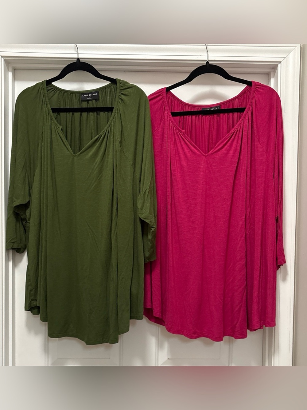 Lot Of 2 Lane Bryant Women’s Size 30/32 Green, Pink Rayon Spandex 3/4 Sleeve